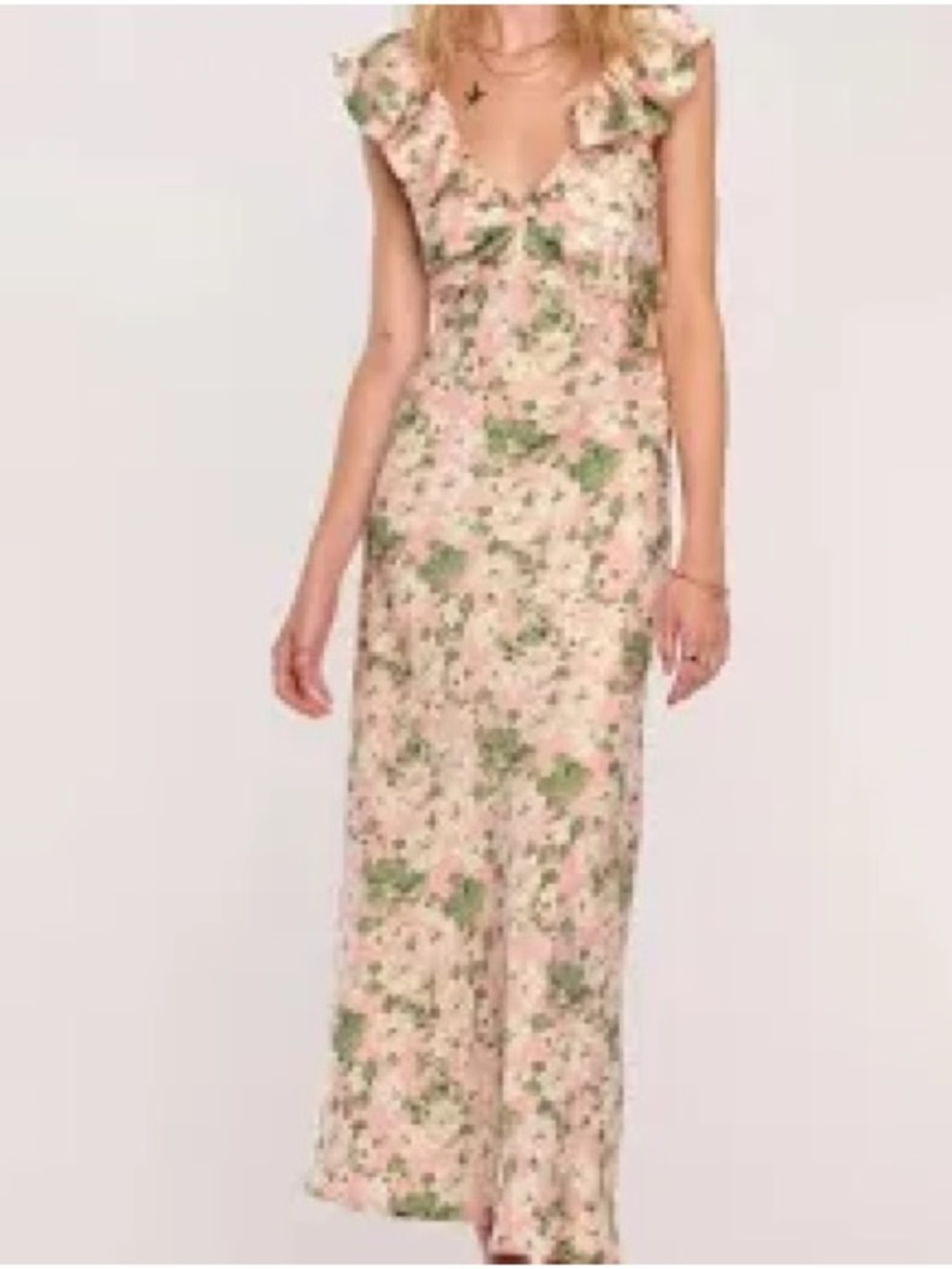 Heartloom Pink Floral Maxi Dress with Green Accents
